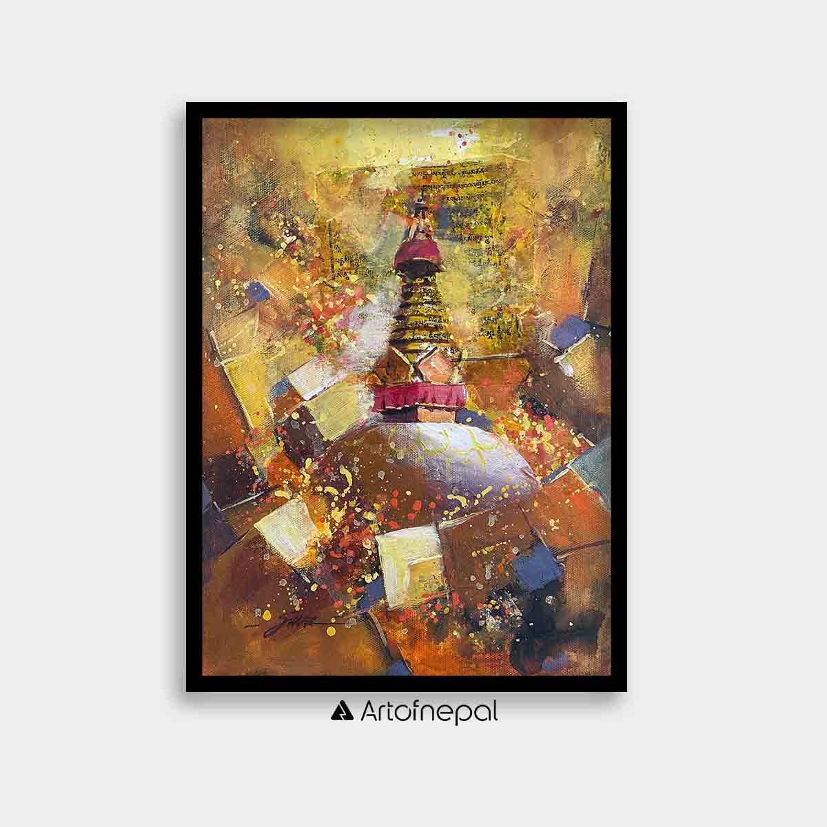 UNAP34 - A beautiful abstract painting of Swayumbunath temple - Artofnepal
