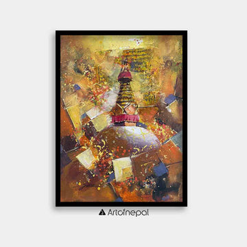 UNAP34 - A beautiful abstract painting of Swayumbunath temple - Artofnepal